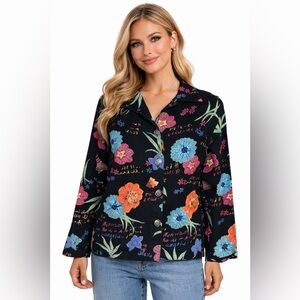 Vintage Mirasol Floral Button Up Jacket Cotton Novelty Blazer